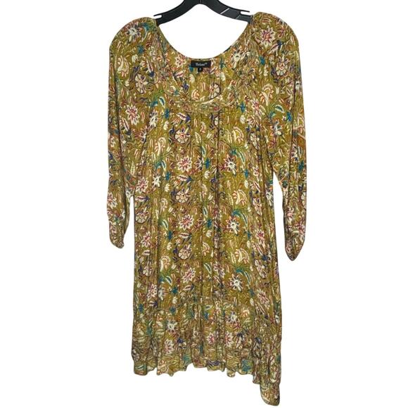 Tolani Fall Floral Boho Trendy 3/4 Sleeve 100% Silk Luxury Mini Dress Size Small - Picture 1 of 11